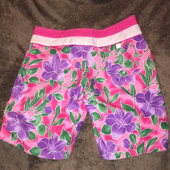 Beach Rays pink and purple flower tie up swim shorts - Picture 3 of 3